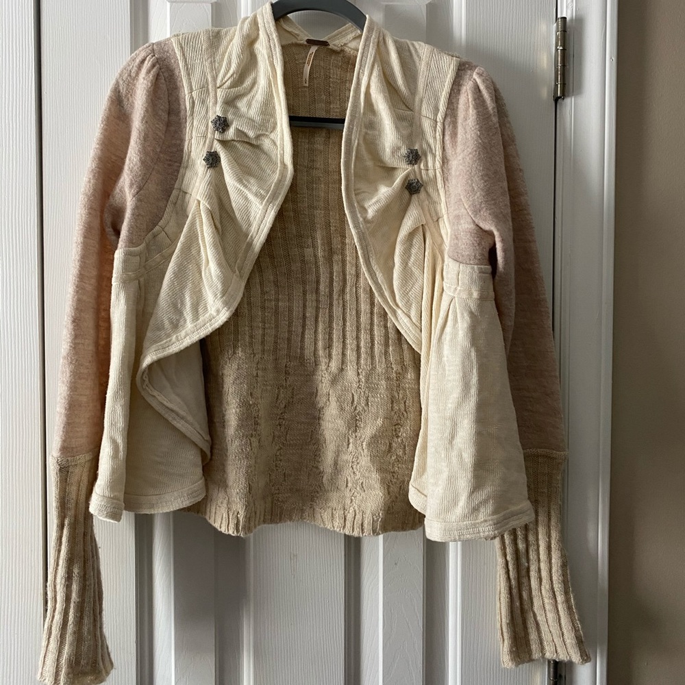 Free People Ruffle Military Sweater Jacket
